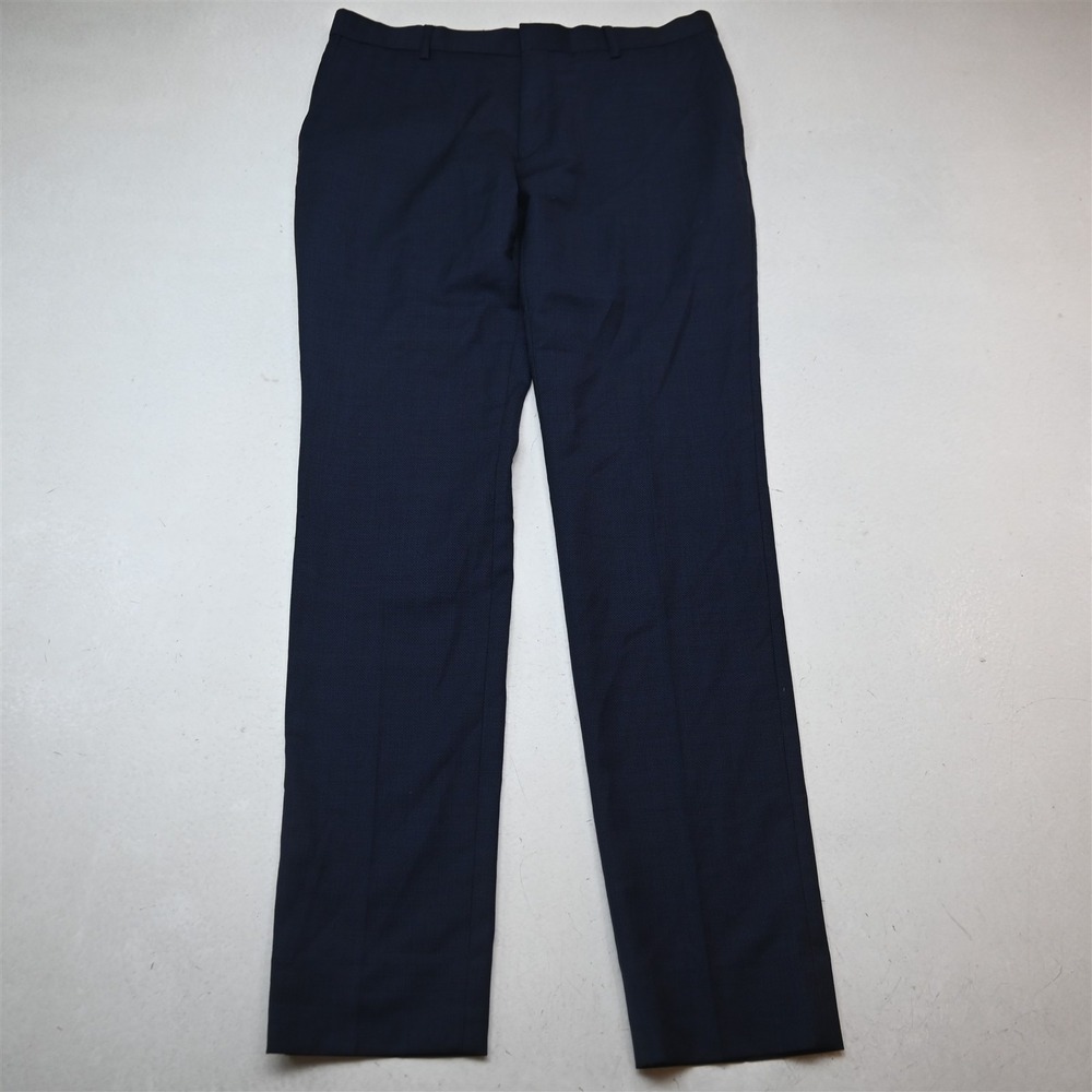 Bruun Stengade 34x34 Dark Blue Woven Wool Flat Front Slim Dress Mens Pants